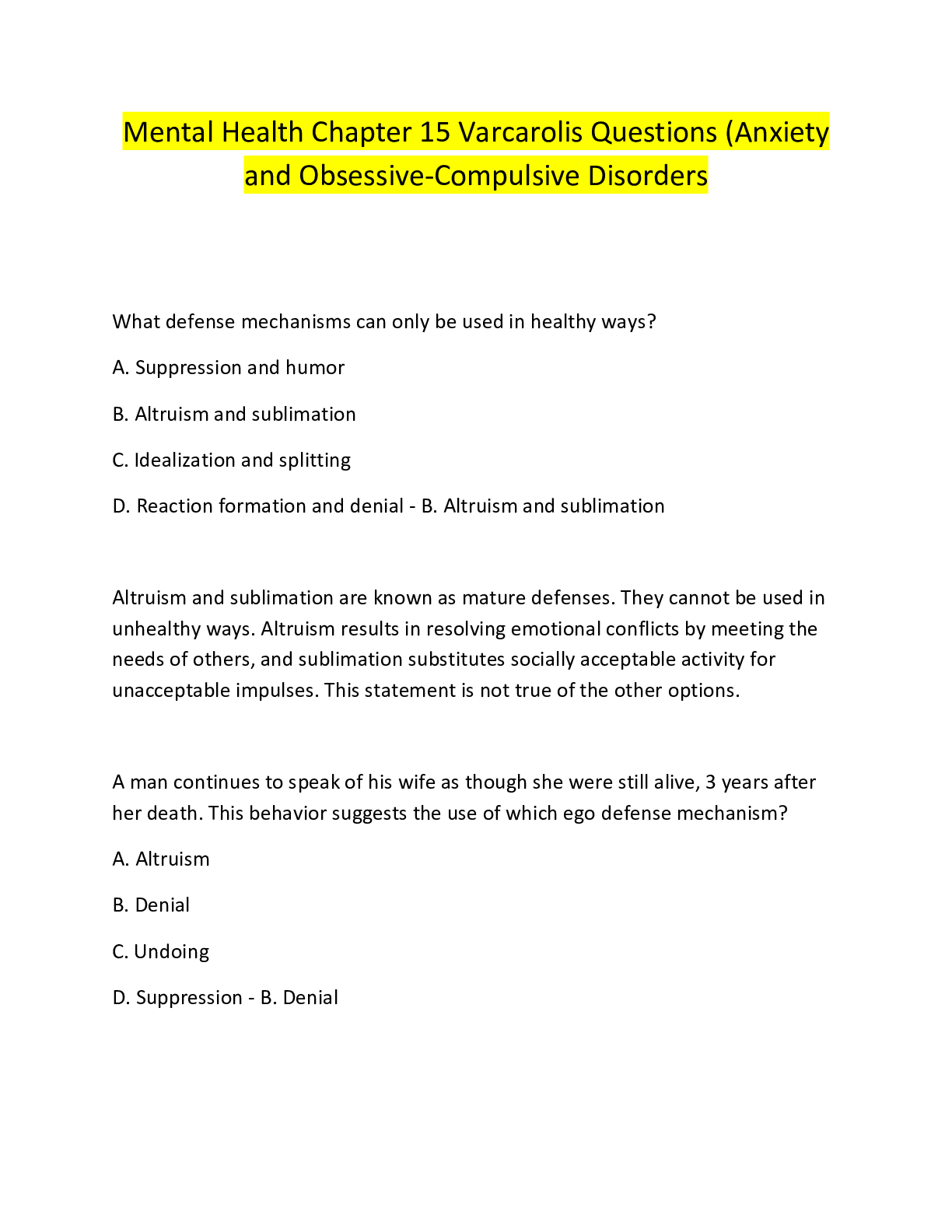 Preview image for Mental Health Chapter 15 Varcarolis Questions (Anxiety  and Obsessive-Compulsive Disorders